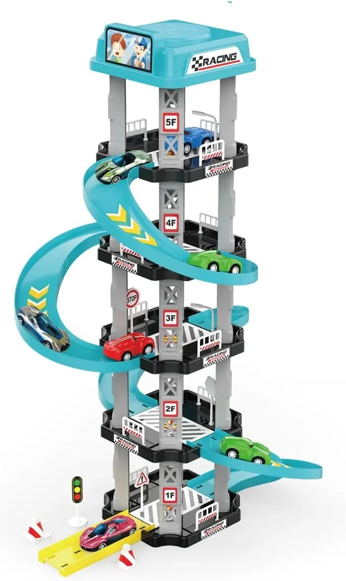 مجموعه اسباب بازی پیست مسابقه گاراژ کودکان، اسباب بازی ماجراجویی پارکینگ گاراژ ماشین پسرانه هدیه برای پسران دختران کودکان نوپا 3 تا 9 ساله، اسباب بازی های هدیه بازی های ماشین پیش دبستانی برای مجموعه بازی وسایل نقلیه کودکان، ترافیک آموزشی، هدیه تولد