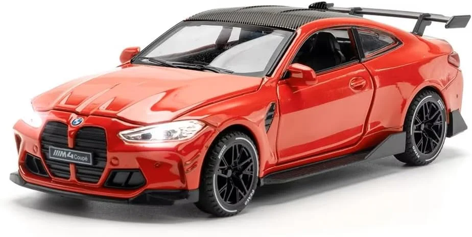 مدل آلیاژی ماشین اسپرت BM-W M4 در مقیاس 1:32 با قابلیت عقب کشیدن، صدا و نور | ماشین فلزی اسباب بازی هدیه تولد برای پسران و دختران - قرمز