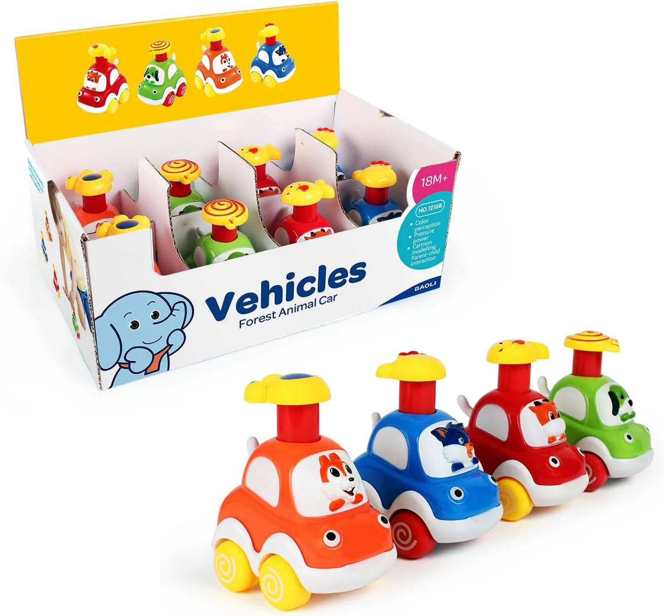 اسباب بازی های آموزشی اولیه کودک Alleisure، وسایل نقلیه حیوانات فشاری و حرکتی، مجموعه 8 عددی برای کودکان نوپا، پسران و دختران