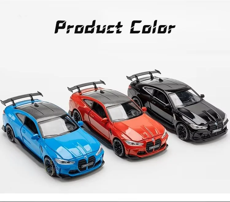 مدل آلیاژی ماشین اسپرت BM-W M4 در مقیاس 1:32 با قابلیت عقب کشیدن، صدا و نور | ماشین فلزی اسباب بازی هدیه تولد برای پسران و دختران - قرمز