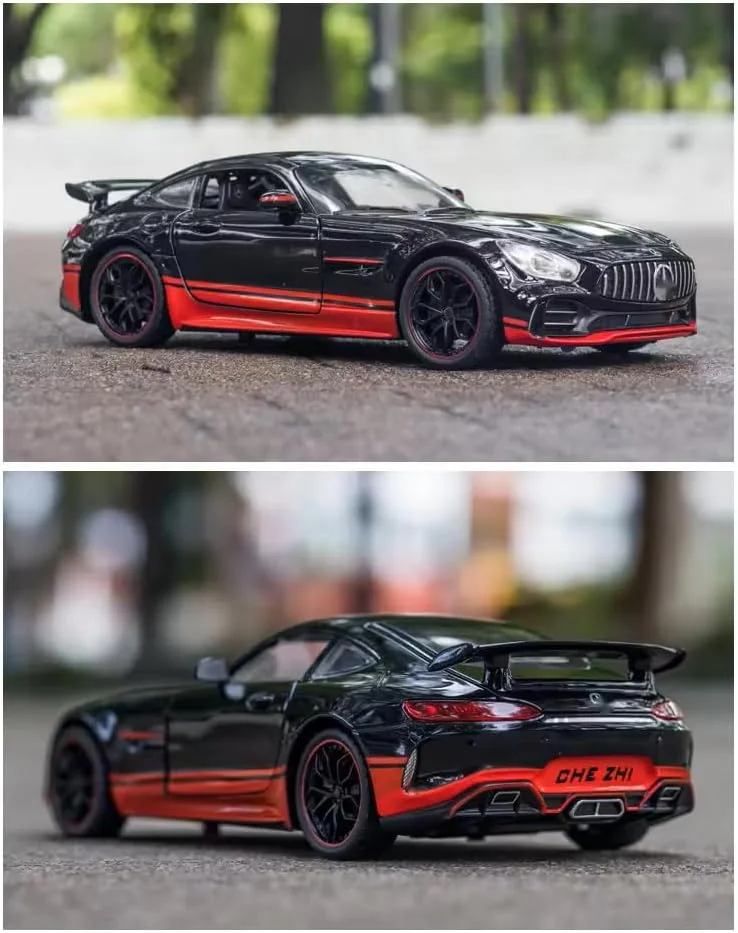 مدل آلیاژی ماشین اسپرت Bnz AMG GTR مقیاس 1:24 با قابلیت پخش صدا و نور و عقب کش | ماشین فلزی اسباب بازی برای هدیه تولد پسران و دختران (مشکی)
