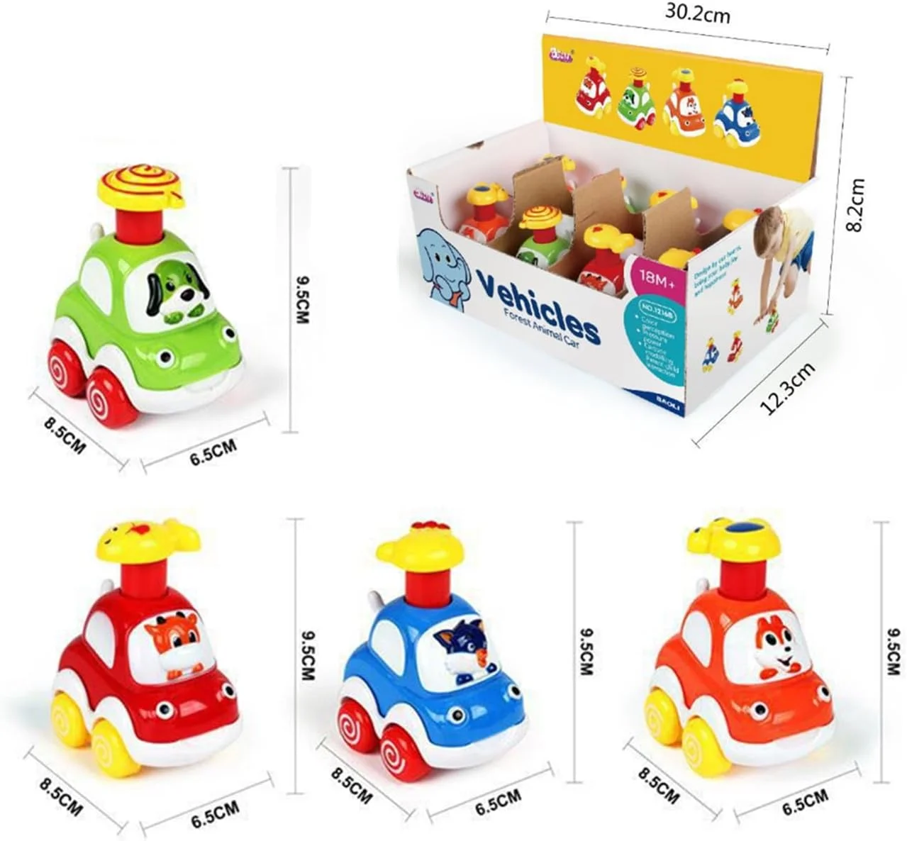 اسباب بازی های آموزشی اولیه کودک Alleisure، وسایل نقلیه حیوانات فشاری و حرکتی، مجموعه 8 عددی برای کودکان نوپا، پسران و دختران