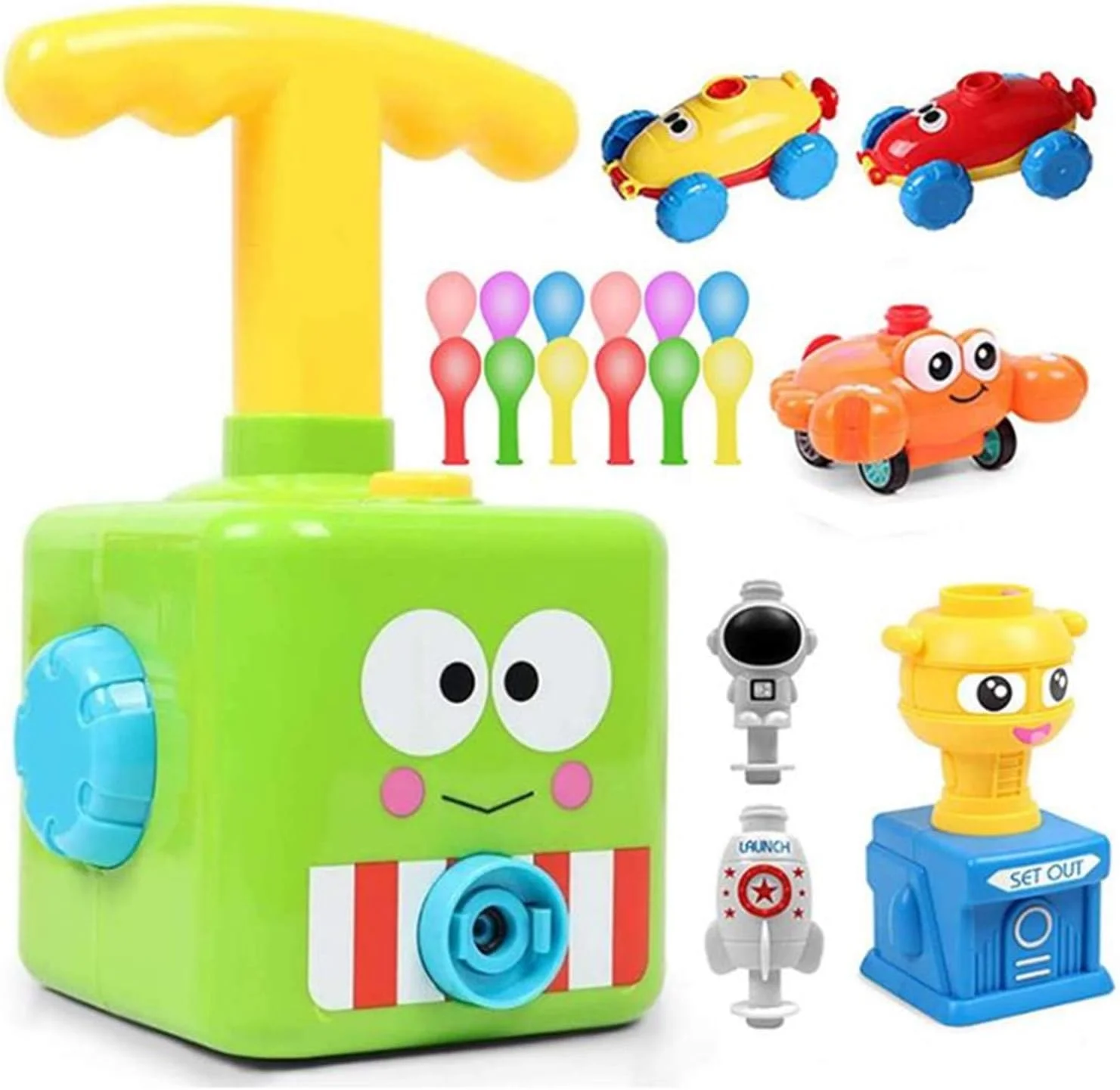 مجموعه اسباب بازی ماشین بادی AM ANNA با پمپ برای کودکان، ماشین مسابقه ای بادی قدرتی، ماشین پرتاب بادی، اسباب بازی های STEM اتومبیل های آیرودینامیکی (قورباغه سبز)