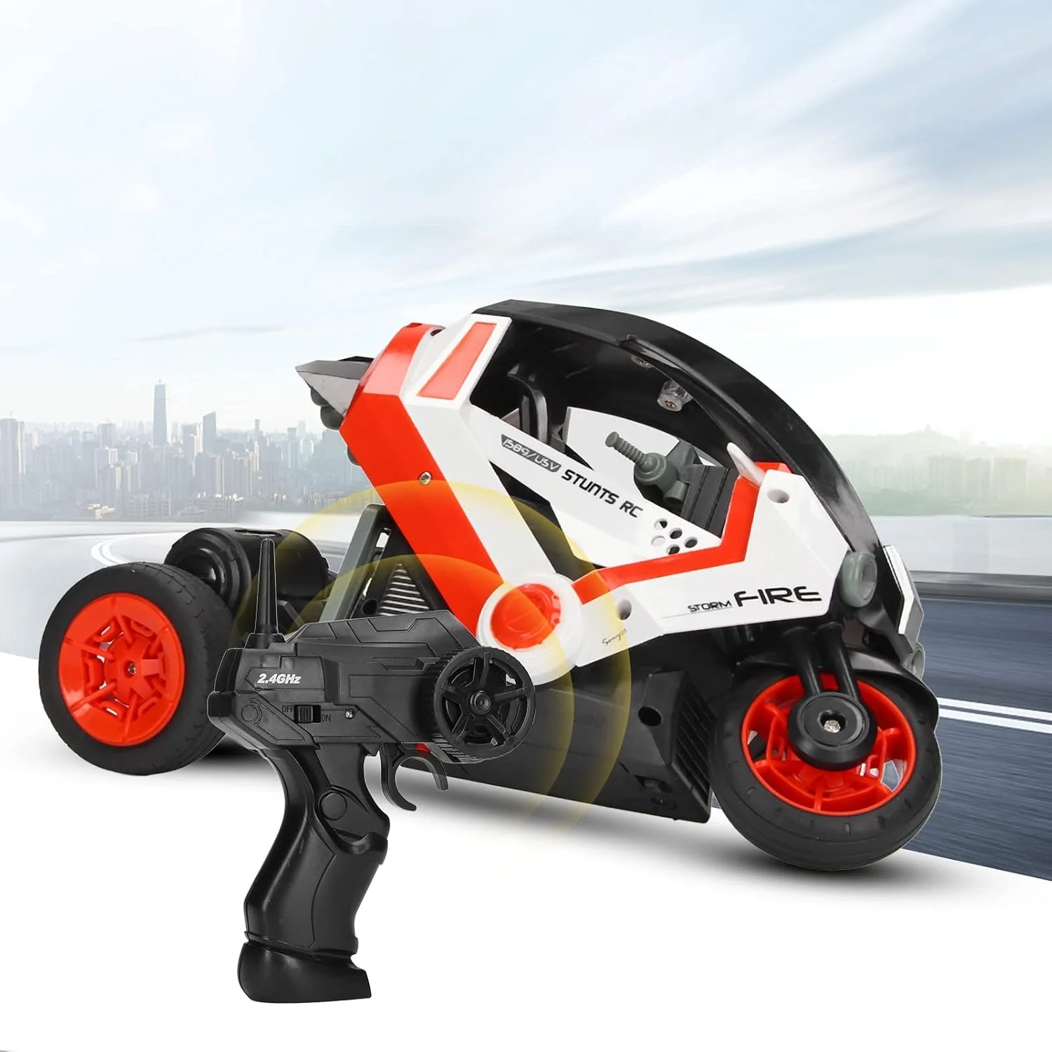موتور سیکلت دریفت کنترلی، شعاع گردش کوچک با قابلیت ضد تداخل فوق العاده 2.4 گیگاهرتز به همراه کابل شارژ مناسب فضای باز - نارنجی