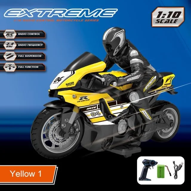 موتورسیکلت کنترلی مقیاس ТоуAE با سرعت 25 کیلومتر در ساعت، دریفت نمایشی، لاستیک نرم TPR ضد سقوط، موتور قدرتمند، مدل موتورسیکلت RC شبیه سازی شده (زرد A)