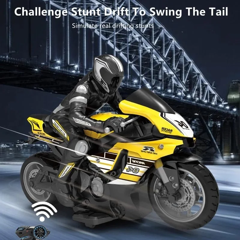 موتورسیکلت کنترلی مقیاس ТоуAE با سرعت 25 کیلومتر در ساعت، دریفت نمایشی، لاستیک نرم TPR ضد سقوط، موتور قدرتمند، مدل موتورسیکلت RC شبیه سازی شده (زرد A)