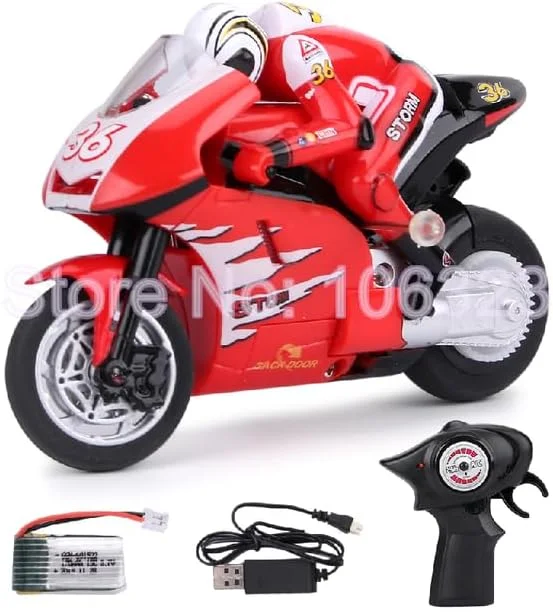 موتورسیکلت بدلکاری فانتزی آماده حرکت، مینی موتور سیکلت کنترلی رادیویی، مسابقه درگ، ترمز پرشی (قرمز)