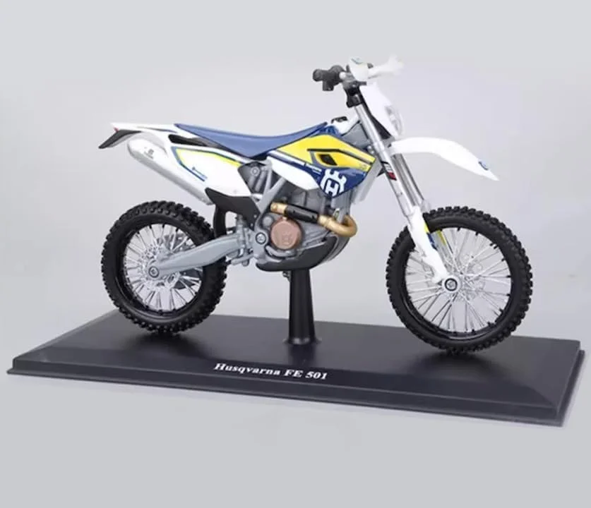 مدل موتورسیکلت دایکاست FE 501 سفید و آبی با نوارهای زرد، مقیاس 1/12 مدل 16921-32706