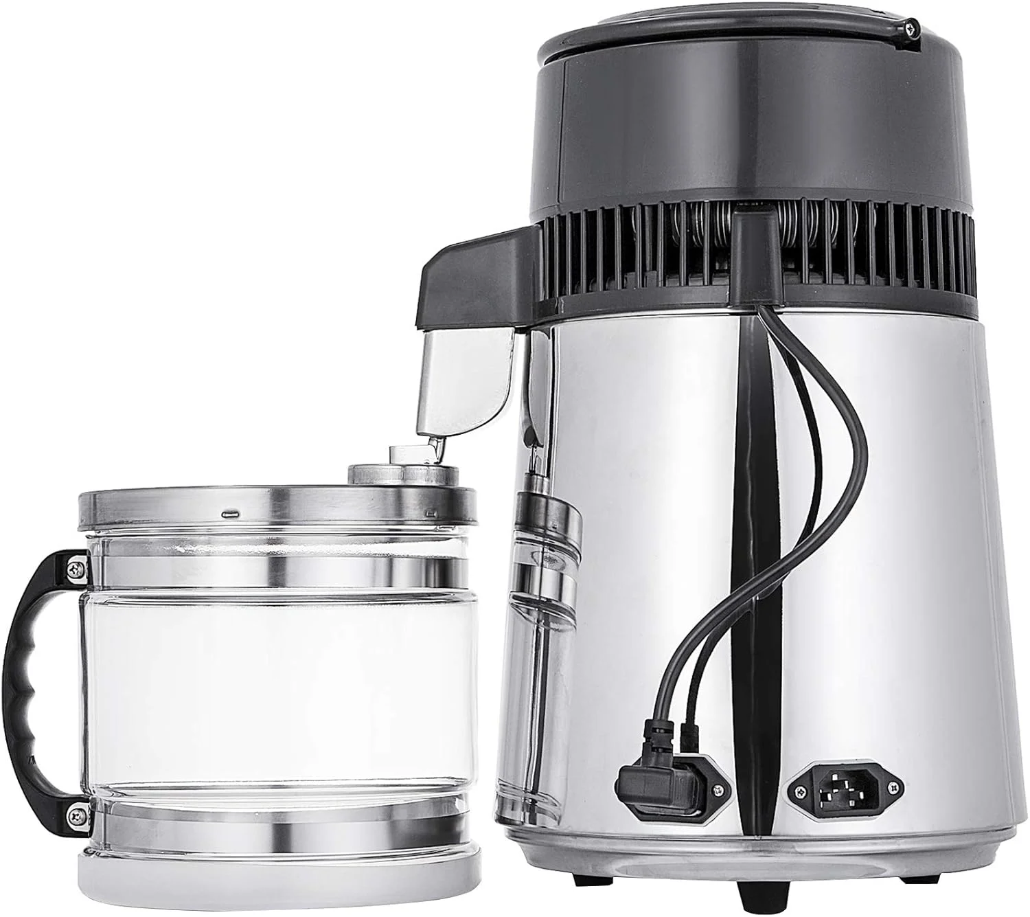 دستگاه تقطیر آب رومیزی VEVOR 745W با پنل دیجیتال و فیلتر استیل ضد زنگ، ظرف شیشه ای 4.2 لیتری، مناسب برای استفاده خانگی، نقره ای