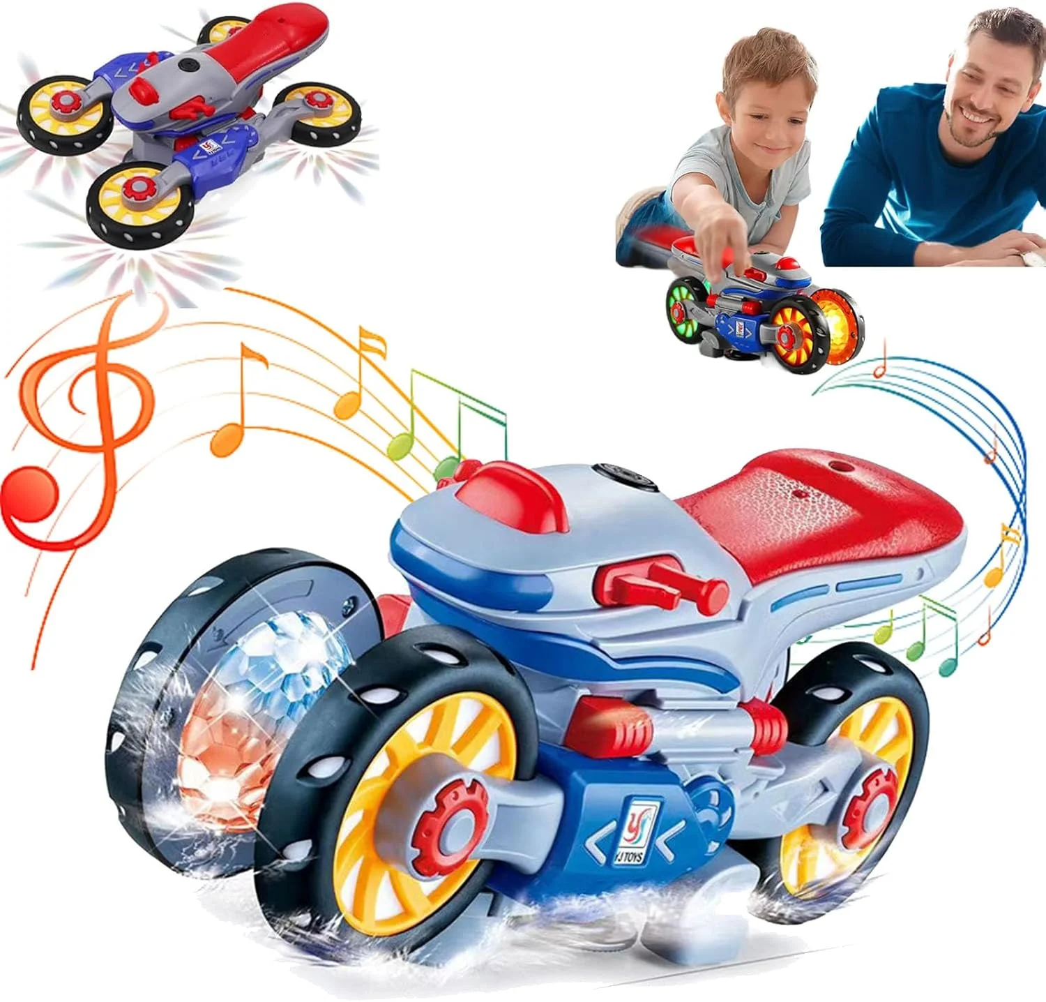 موتورسیکلت تغییر شکل دهنده با نور و موسیقی، اسباب بازی جدید موتورسیکلت تغییر شکل دهنده برقی با نور و موسیقی، موتورسیکلت تغییر شکل دهنده، اسباب بازی تعاملی ماشین پیچشی چرخان 360 درجه برای کودکان (1 عدد)