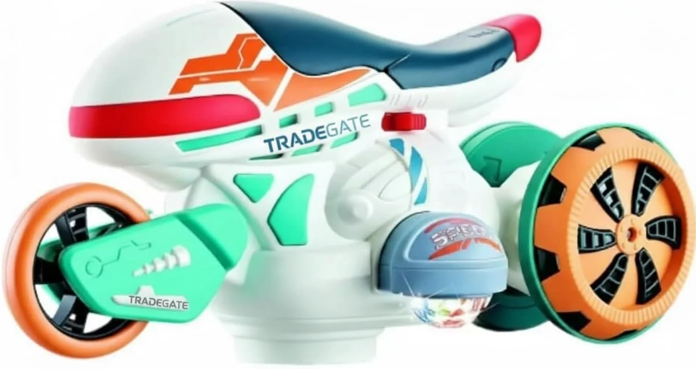 موتور سیکلت دریفت الکتریکی 360 درجه، چراغ های LED و جلوه های صوتی، موتور بدلکاری متحول شونده با چرخ چرخان، 24.2 x 12.8 سانتی متر، 3 سال به بالا