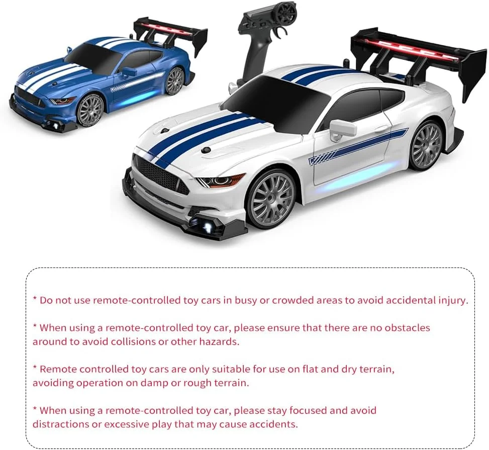 ماشین دریفت کنترلی 2.4 گیگاهرتز، مقیاس 1/24، سرعت بالا 30 کیلومتر بر ساعت، خودروی کنترل از راه دور 4WD با چراغ های جلو، باله عقب و چرخ های قابل تعویض به همراه باتری