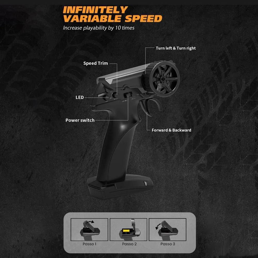 ماشین دریفت کنترلی 2.4 گیگاهرتز، مقیاس 1/24، سرعت بالا 30 کیلومتر بر ساعت، خودروی کنترل از راه دور 4WD با چراغ های جلو، باله عقب و چرخ های قابل تعویض به همراه باتری