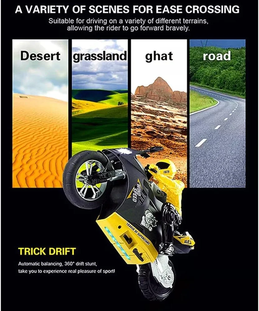 موتورسیکلت بدلکاری کنترلی از راه دور با سرعت بالا، دارای ژیروسکوپ 6 محوره و تعادل خودکار، RTR 8 کاناله