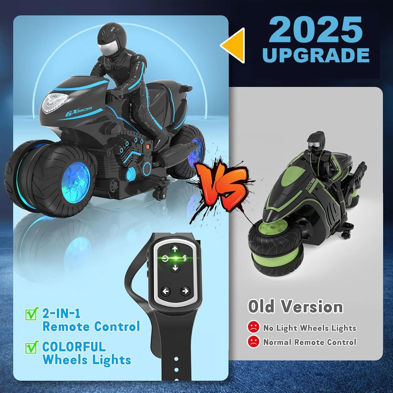 موتورسیکلت کنترلی یولوگیا با چراغ های RGB، موتور سیکلت RC با کنترل از راه دور 2 در 1، موتور سیکلت آفرود با قابلیت انجام حرکات نمایشی با حسگر حرکتی، چرخش 360 درجه، اسباب بازی ماشین پر سرعت برای هدیه پسران و دختران موتورسیکلت کنترلی یولوگیا با چراغ های RGB، موتور سیکلت RC با کنترل از راه دور 2 در 1، موتور سیکلت آفرود با قابلیت انجام حرکات نمایشی با حسگر حرکتی، چرخش 360 درجه، اسباب بازی ماشین پر سرعت برای هدیه پسران و دختران