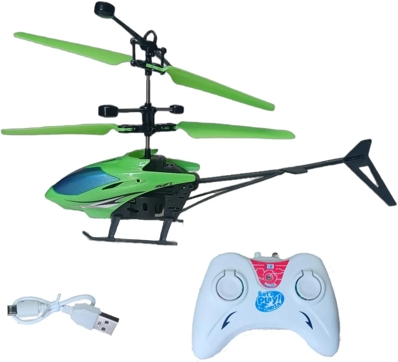 هلیکوپتر کنترلی، کنترل دو حالته، پرواز داخلی و خارجی، چراغ های LED، سیستم محافظت از ولتاژ، هلیکوپتر اسباب بازی (سبز)