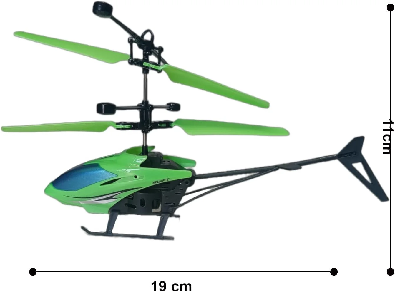 هلیکوپتر کنترلی، کنترل دو حالته، پرواز داخلی و خارجی، چراغ های LED، سیستم محافظت از ولتاژ، هلیکوپتر اسباب بازی (سبز)