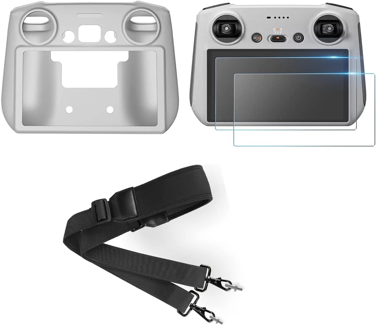 کاور محافظ برای کنترل از راه دور Mini 3 Pro به همراه محافظ صفحه نمایش شیشه ای حرارت دیده (2 عدد) و بند گردنی برای لوازم جانبی DJI Mini 3 Pro (کنترل از راه دور Mini 3 Pro، خاکستری)