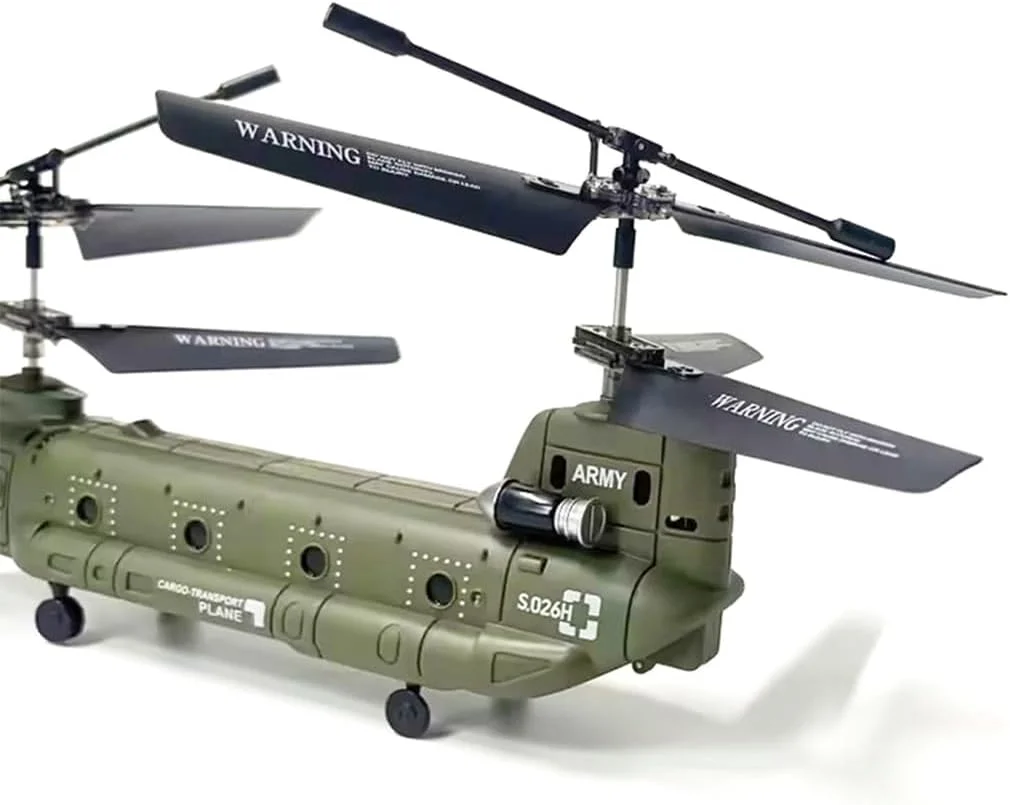 هلی کوپتر کنترلی S026H برای بزرگسالان، مدل هواپیمای ترابری دو روتوره نظامی 2.4G 3 کاناله با قابلیت حفظ ارتفاع و تیک آف/لندینگ تک کلید (نسخه RTF)