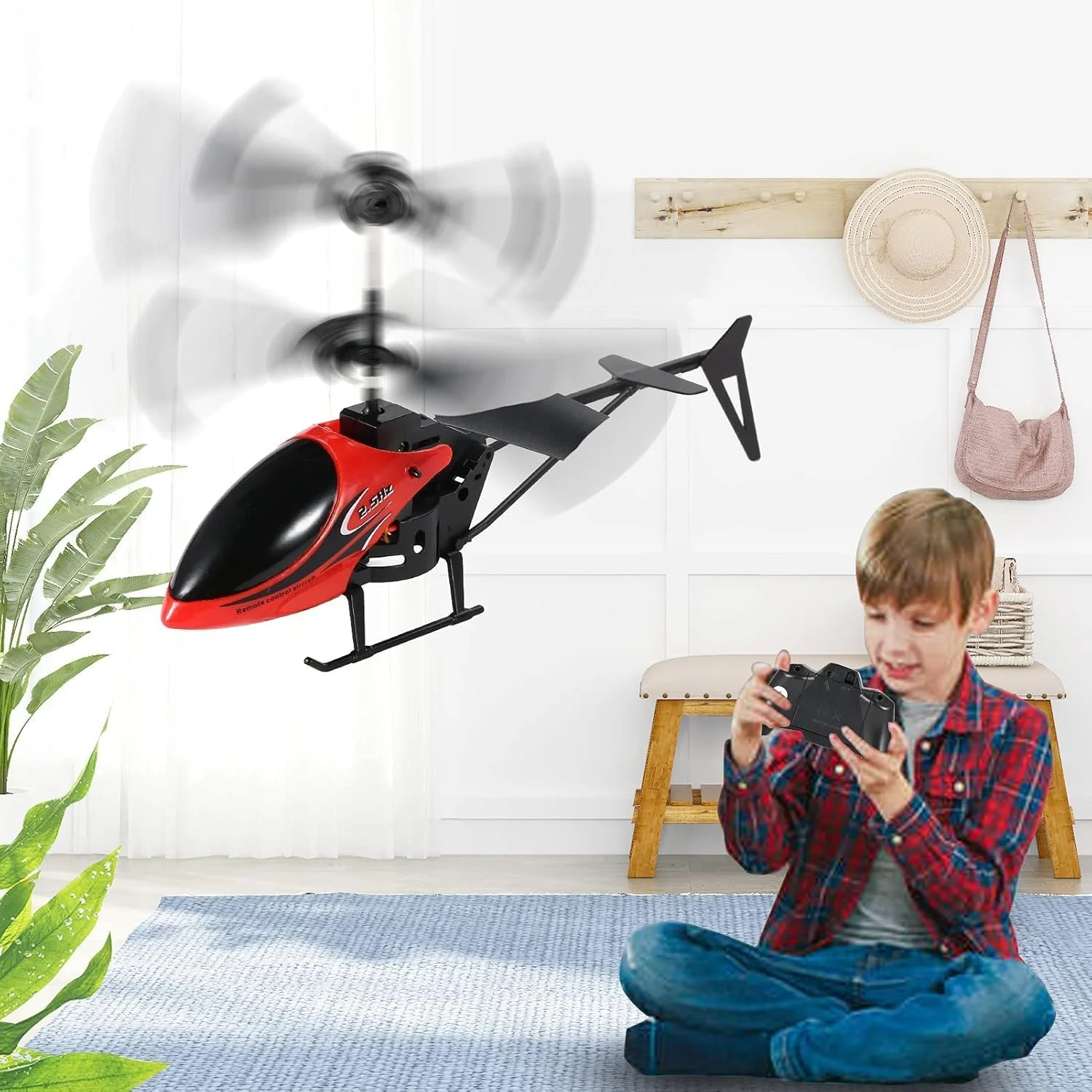 هلیکوپتر کنترلی بدنه فلزی، هلیکوپتر پروازی 2.4 گیگاهرتز با چراغ های LED، قاب آلیاژی بادوام، پرواز پایدار، پرواز آسان برای کودکان و بزرگسالان (قرمز)
