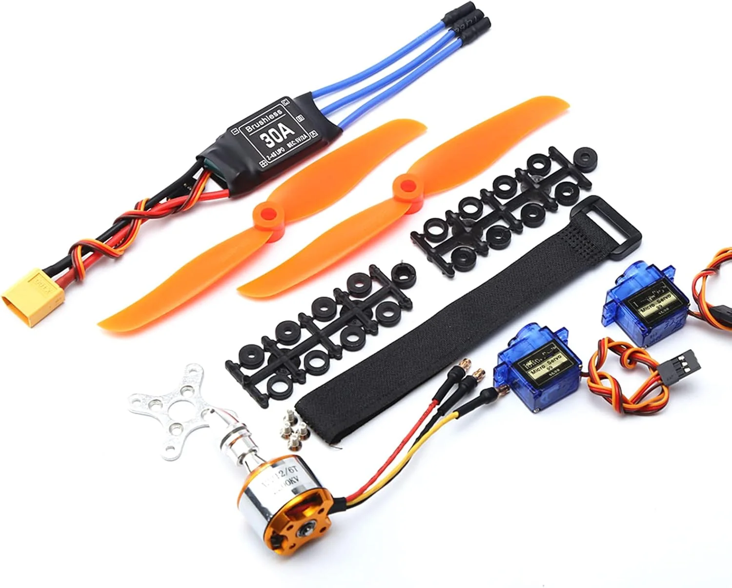 موتور براشلس 2200KV پپیسکی، اسپید کنترل 30A، ملخ 6035، میکرو سروو 9 گرمی 2 عدد برای هواپیمای RC هلیکوپتر با کانکتور XT60