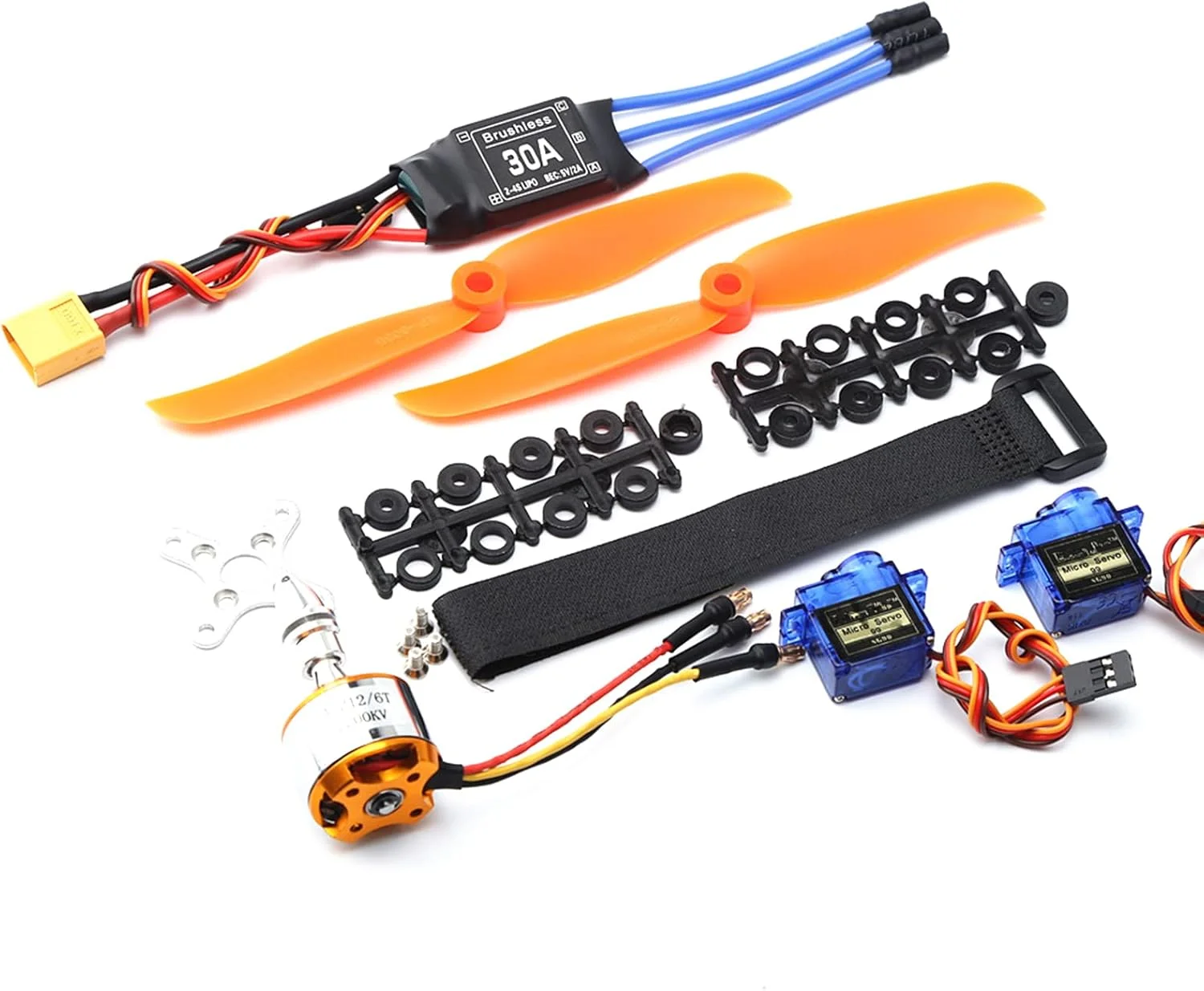 موتور براشلس 2200KV پپیسکی، اسپید کنترل 30A، ملخ 6035، میکرو سروو 9 گرمی 2 عدد برای هواپیمای RC هلیکوپتر با کانکتور XT60