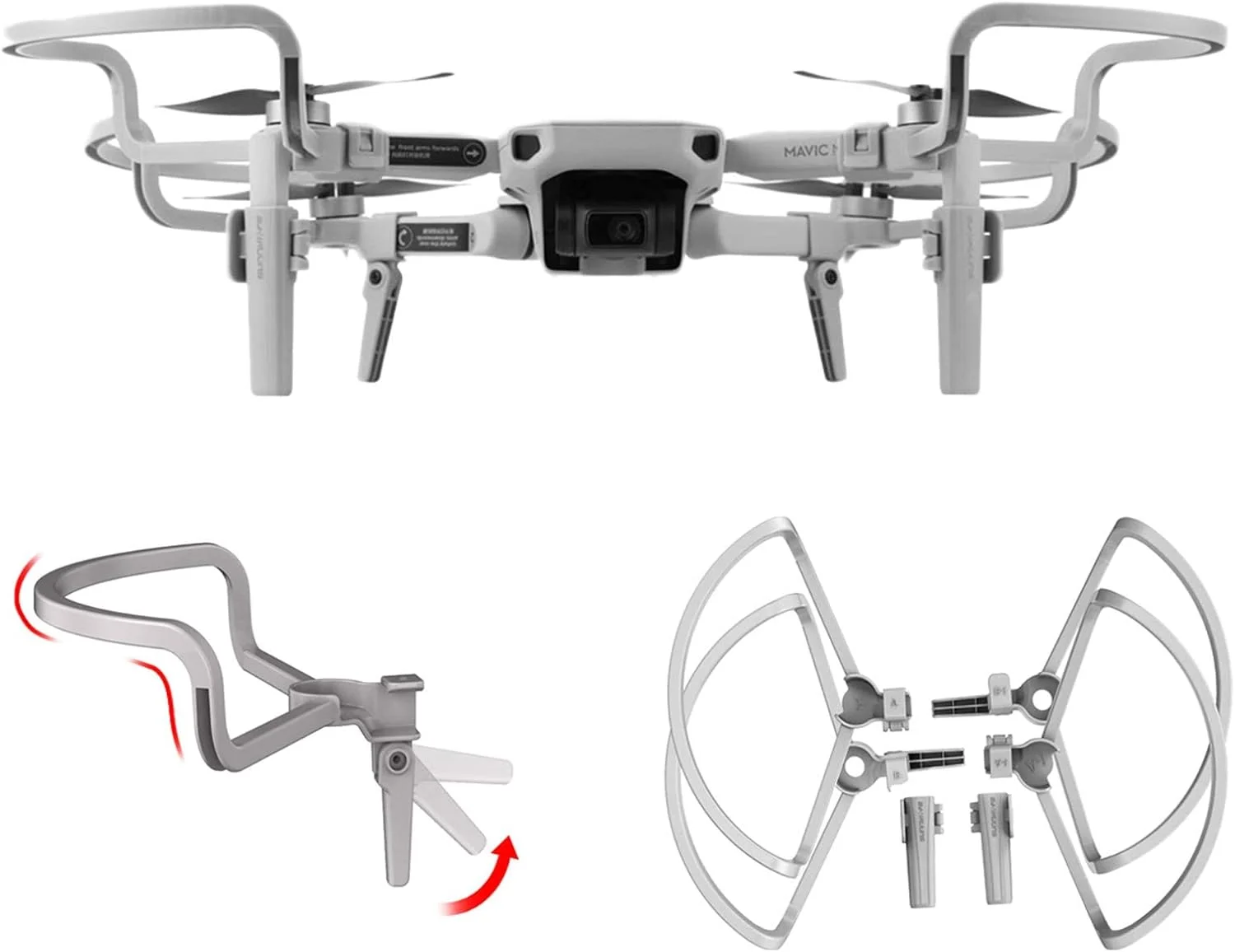 محافظ ملخ 2 در 1 MAKINGTEC برای Mavic Mini 2، با پایه های افزایش ارتفاع فرود، لوازم جانبی تاشو محافظت از پهپاد برای DJI Mavic Mini 2/ Mini 1 / Mini SE (خاکستری)