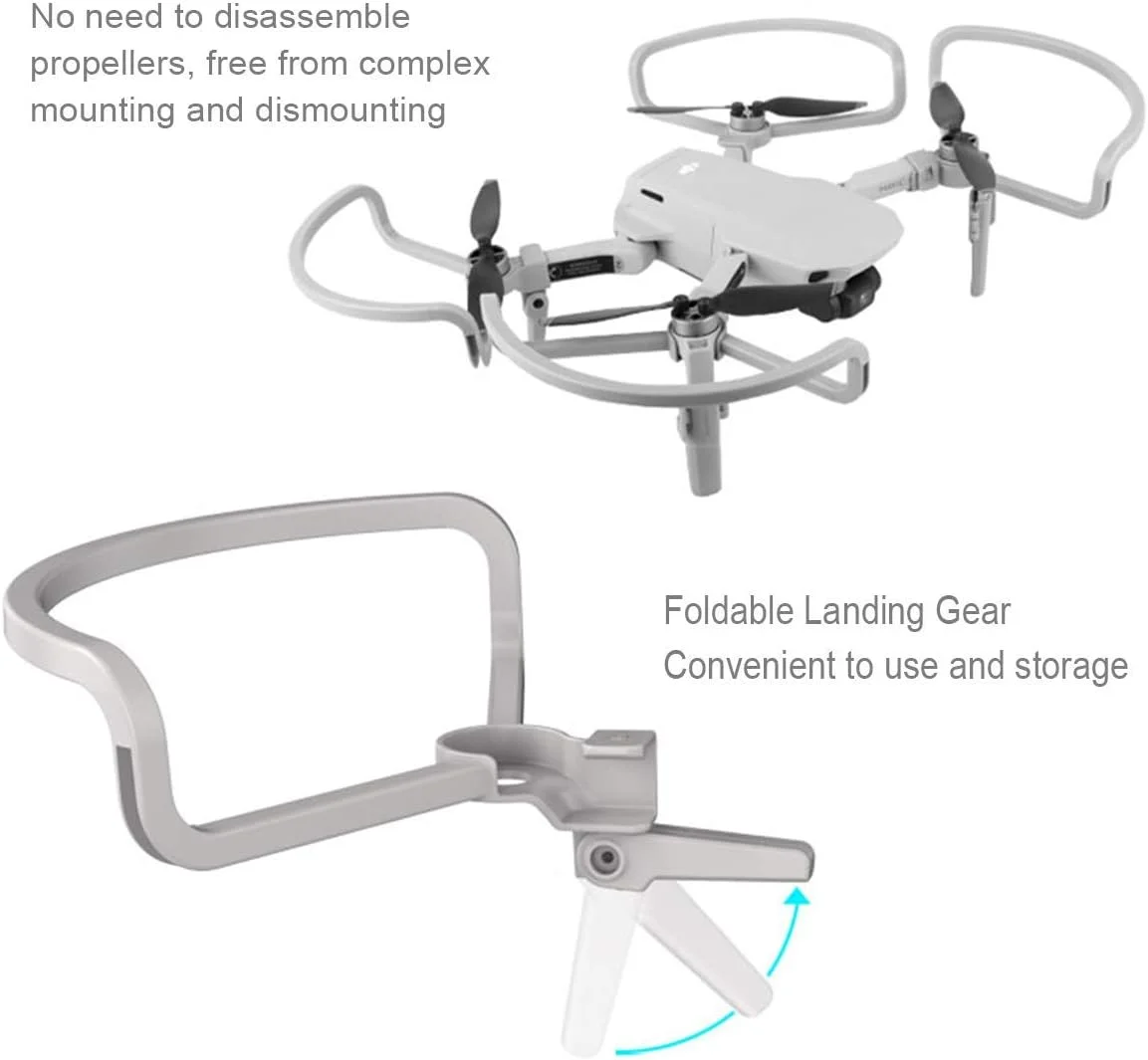 محافظ ملخ 2 در 1 MAKINGTEC برای Mavic Mini 2، با پایه های افزایش ارتفاع فرود، لوازم جانبی تاشو محافظت از پهپاد برای DJI Mavic Mini 2/ Mini 1 / Mini SE (خاکستری)