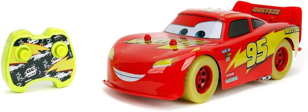 ماشین کنترلی لایتنینگ مک‌کوئین مدل Glow Racers از Jada Toys، مقیاس 1:14، برگرفته از انیمیشن ماشین‌ها، سرعت بالا