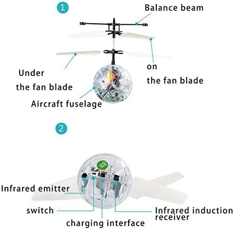 توپ پرنده اسباب بازی آرسی برای کودکان، بازی سرگرم کننده برای کودک، هلی کوپتر توپی هدیه برای کودک، دارای چراغ دیسکو LED درخشان داخلی، توپ القایی بازی کودکان در داخل و خارج از خانه، هدیه برای پسر و دختر...