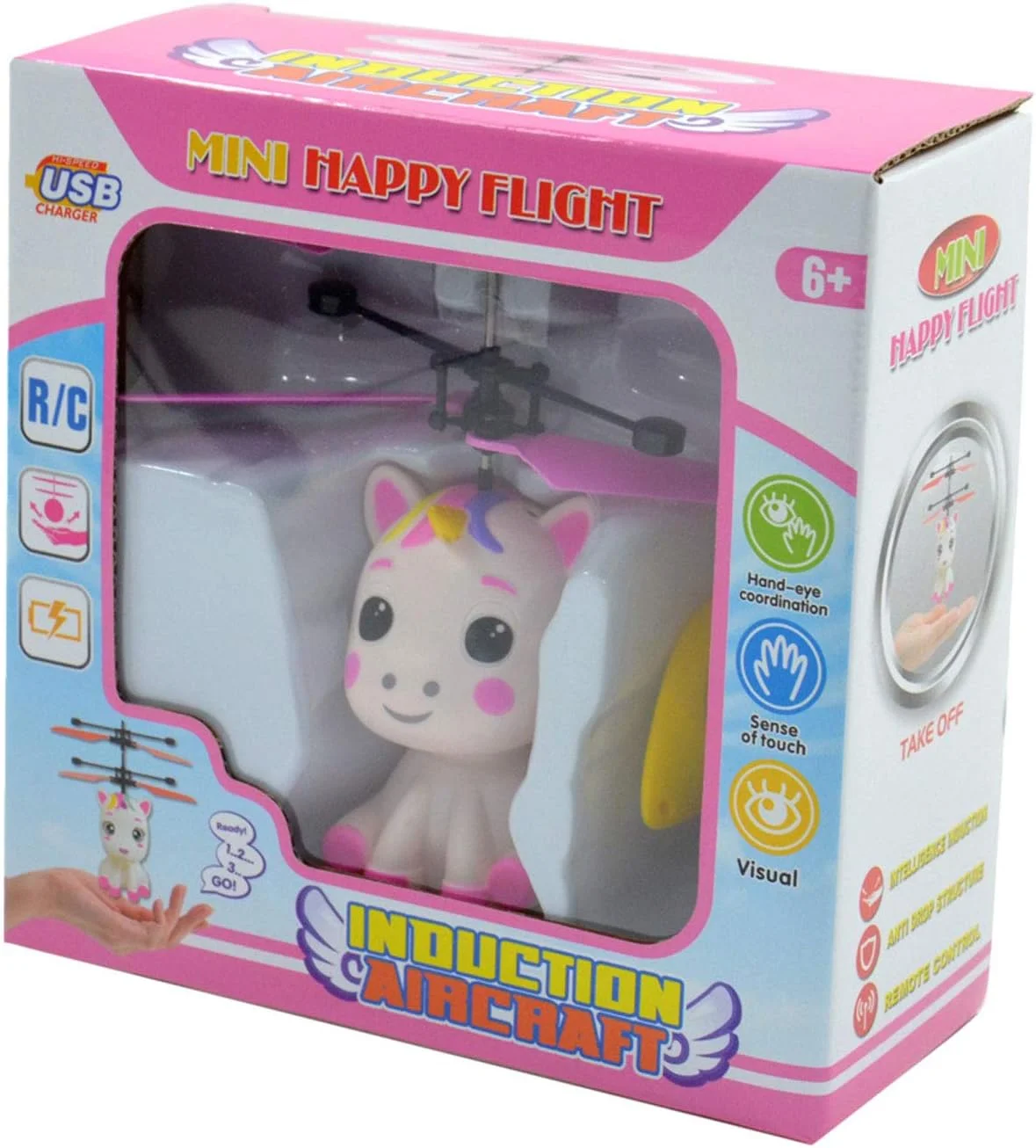 کودکانه کوگلر 54517 - مینی فلایر تک شاخ با کنترل از راه دور و کابل USB، تک شاخ پرنده با جلوه نور LED و پروانه، کنترل دستی، مناسب برای دختران 6 سال به بالا