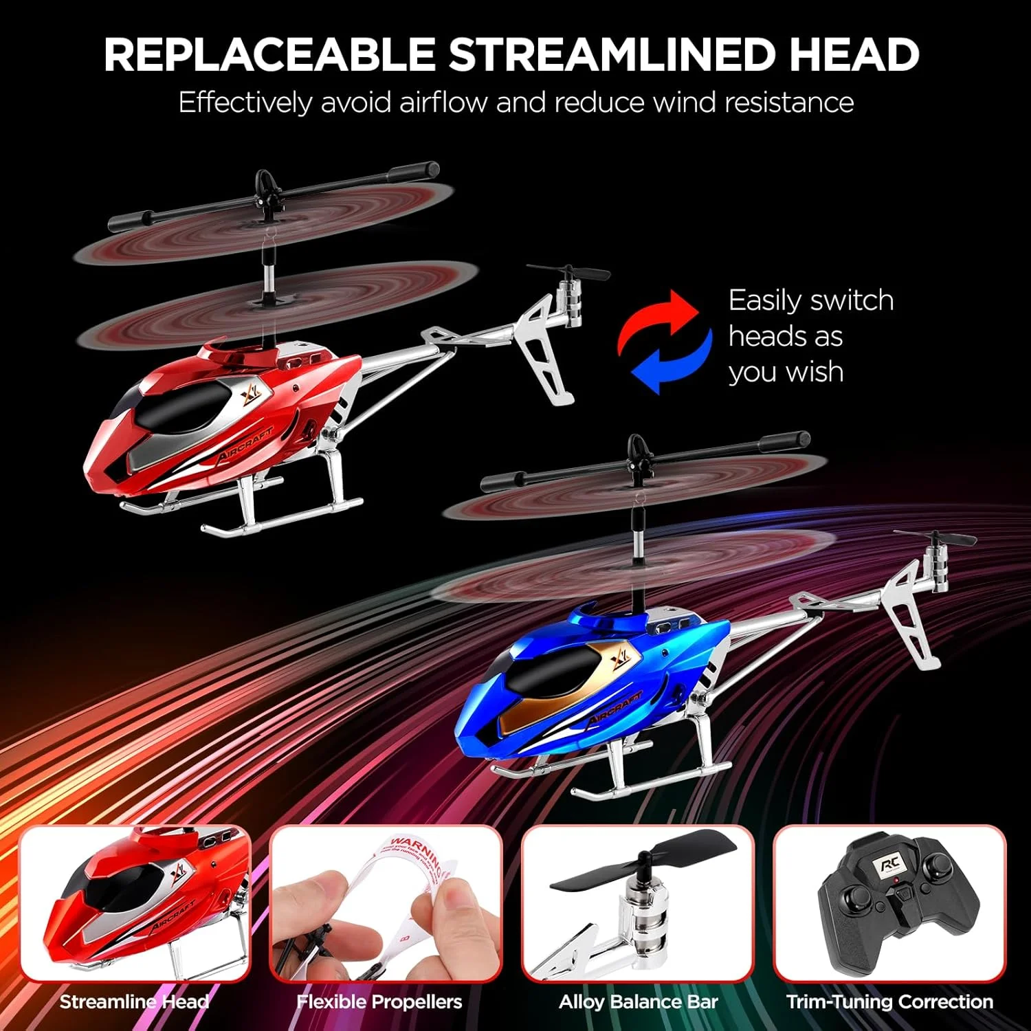 Remote Controlled Helicopter for Boys and Adults Double Head Replacement 2.4G RC Helicopter Toy 3.5 Channels Positioned Height Aeroplane Christmas and Birthday Gifts for Children from 6 Years