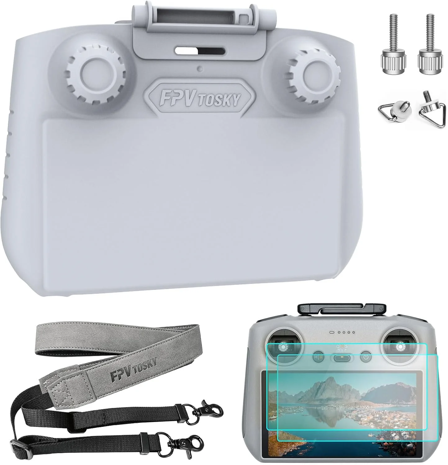 آفتابگیر ریموت کنترل FPVtosky RC 2 مناسب برای DJI Mini 4 Pro/Air 3S/Flip، پوشش محافظ ریموت کنترل RC-2 برای لوازم جانبی DJI RC2، آفتابگیر + بند گردن + محافظ صفحه نمایش