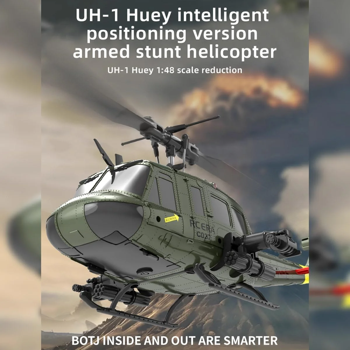 مدل هلیکوپتر آرسی فان زیلوفی UH-1 Huey، مقیاس 1/48، 2.4G 6CH بدون فلایبار با موقعیت یابی جریان نوری، هواپیمای داخلی برای مبتدی، 3 باتری (نسخه RTF)