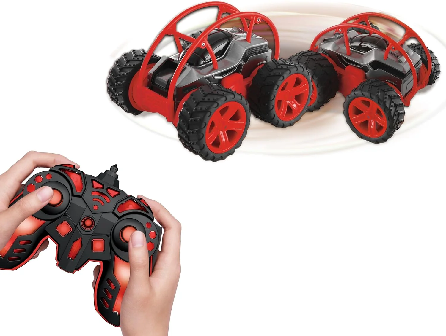 ماشین کنترلی چرخشی GEARBOX، با قابلیت چرخش 360 درجه، حرکت چند جهته، لاستیک های مناسب تمام سطوح، سرعت 12 کیلومتر بر ساعت، 2.4 گیگاهرتز، مناسب برای کودکان 6 سال به بالا