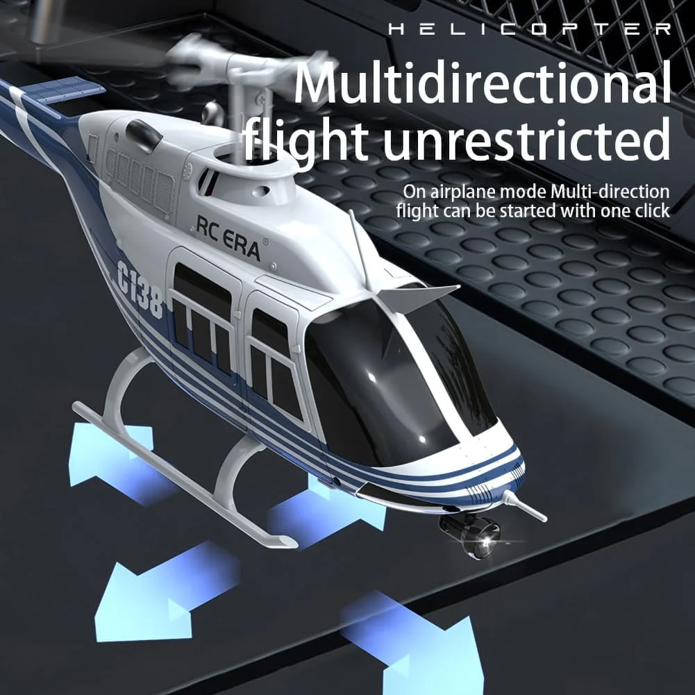 هلیکوپتر کنترلی C138 RC با فرکانس 2.4G، شش کاناله، دارای جایروسکوپ 6 محوره و حفظ ارتفاع، مقیاس 1/33، آماده پرواز (آبی-سفید)