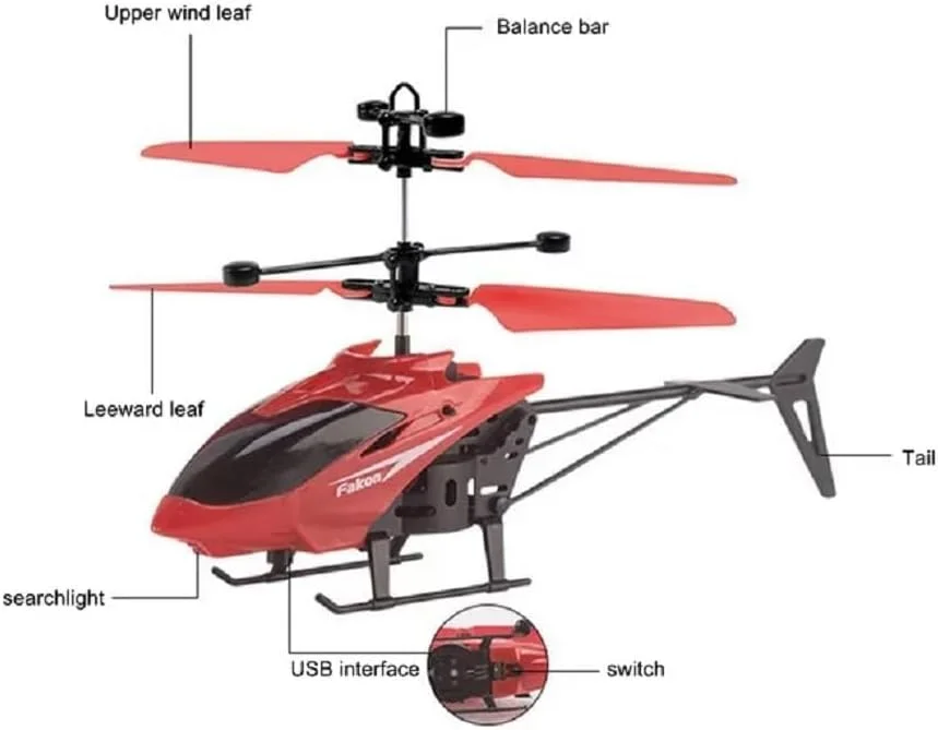 اسباب بازی هلیکوپتر کنترلی با حسگر دستی، شارژ USB، پرواز القایی مادون قرمز با نورهای سه بعدی برای پسران و کودکان، مناسب برای پرواز در فضای داخلی و خارجی (رنگ تصادفی)