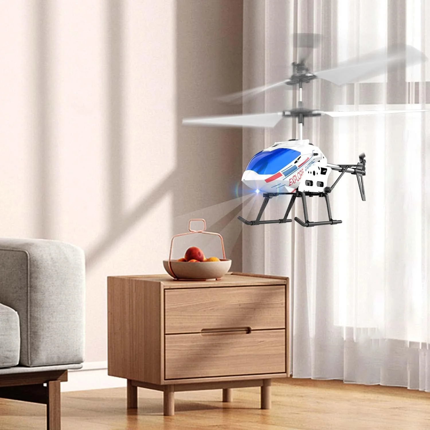 هلیکوپتر کنترلی DEERC، هلیکوپترهای RC با قابلیت حفظ ارتفاع 3.5 کاناله با ژیروسکوپ برای مبتدیان، دارای 2 پوسته چراغ LED، تیک آف/لندینگ با یک کلید، هواپیمای 2.4 گیگاهرتزی اسباب بازی پرنده سرپوشیده برای کودکان پسران دختران