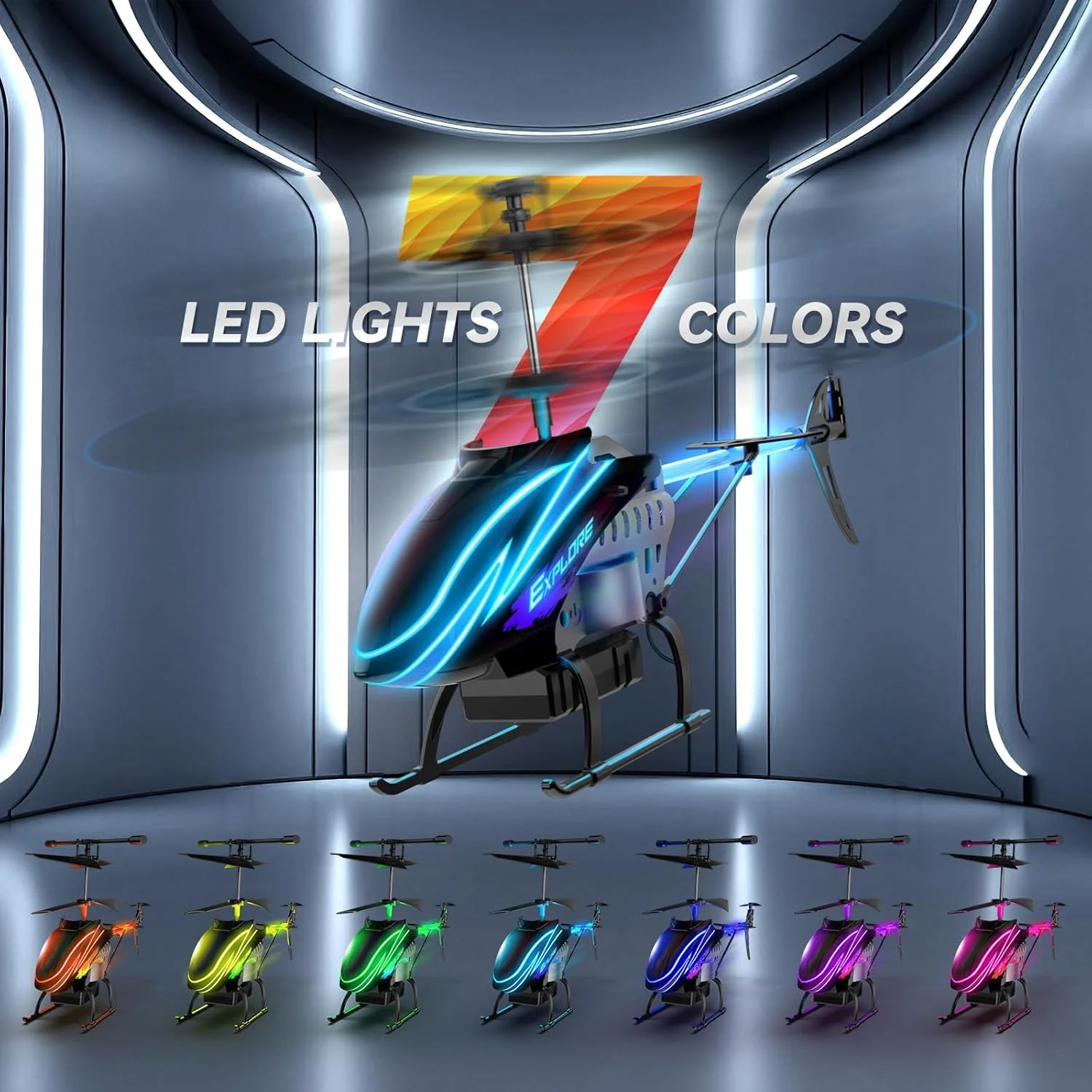 هلیکوپتر کنترلی، هلیکوپتر کنترلی برای کودکان با 30 دقیقه پرواز (2 باتری)، 7+1 حالت نور LED، حفظ ارتفاع، اسباب بازی های کنترلی برای پسران و دختران