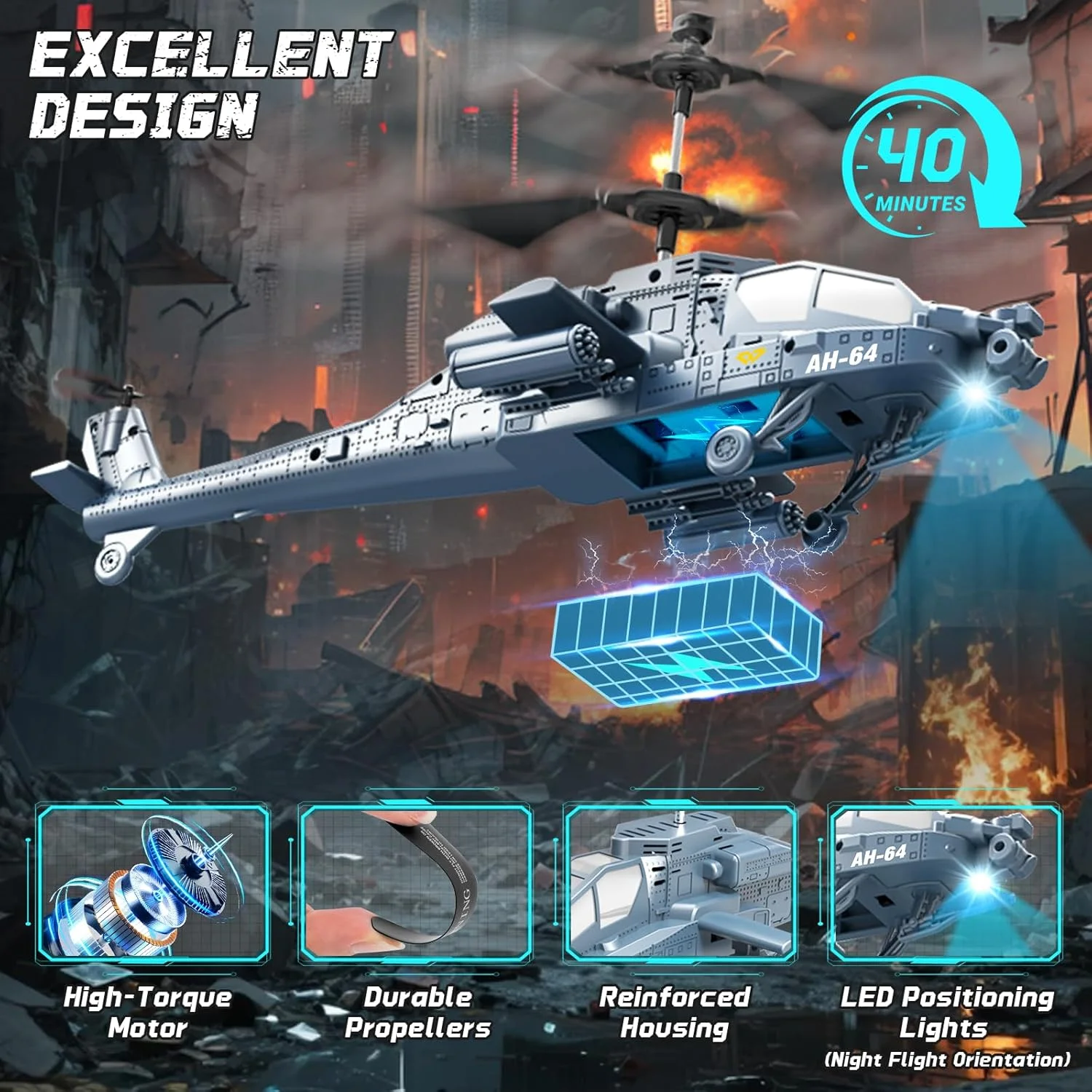 هلیکوپتر کنترلی، هلیکوپتر رادیویی 2.4 گیگاهرتز با نور و 3 باتری، 40 دقیقه پرواز، هلیکوپتر کنترلی 3.5 کاناله، هدیه هواپیمای کنترلی برای کودکان 8 سال به بالا