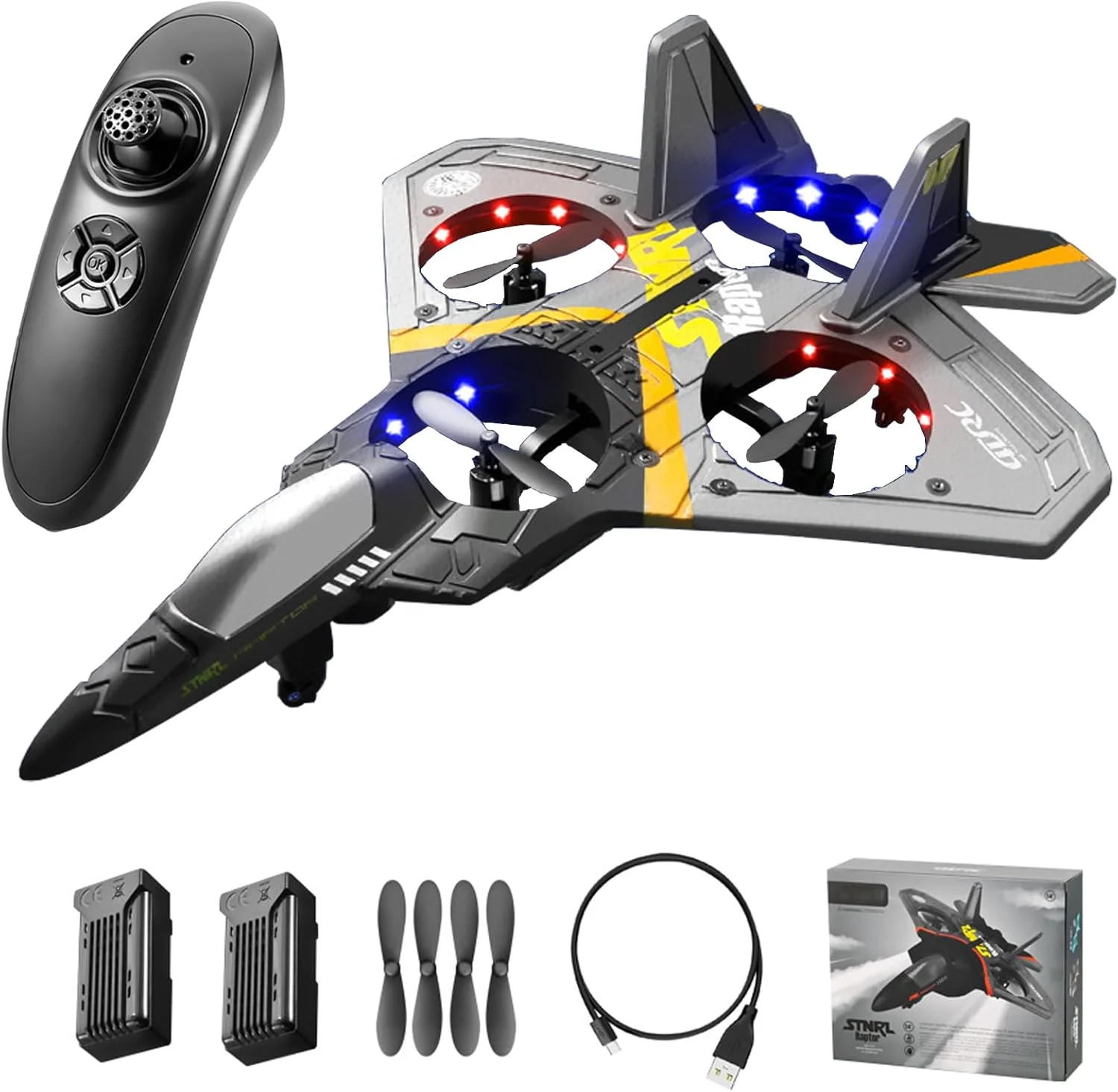 هواپیمای کنترلی اسباب بازی، آماده پرواز 2.4 گیگاهرتز 6 کانال EPP پهپاد برای کودکان، هلیکوپتر کنترلی اسباب بازی 4 موتوره برای بزرگسالان و کودکان با عملکرد حسگر گرانشی، چرخش آکروباتیک و نور جذاب به همراه باتری