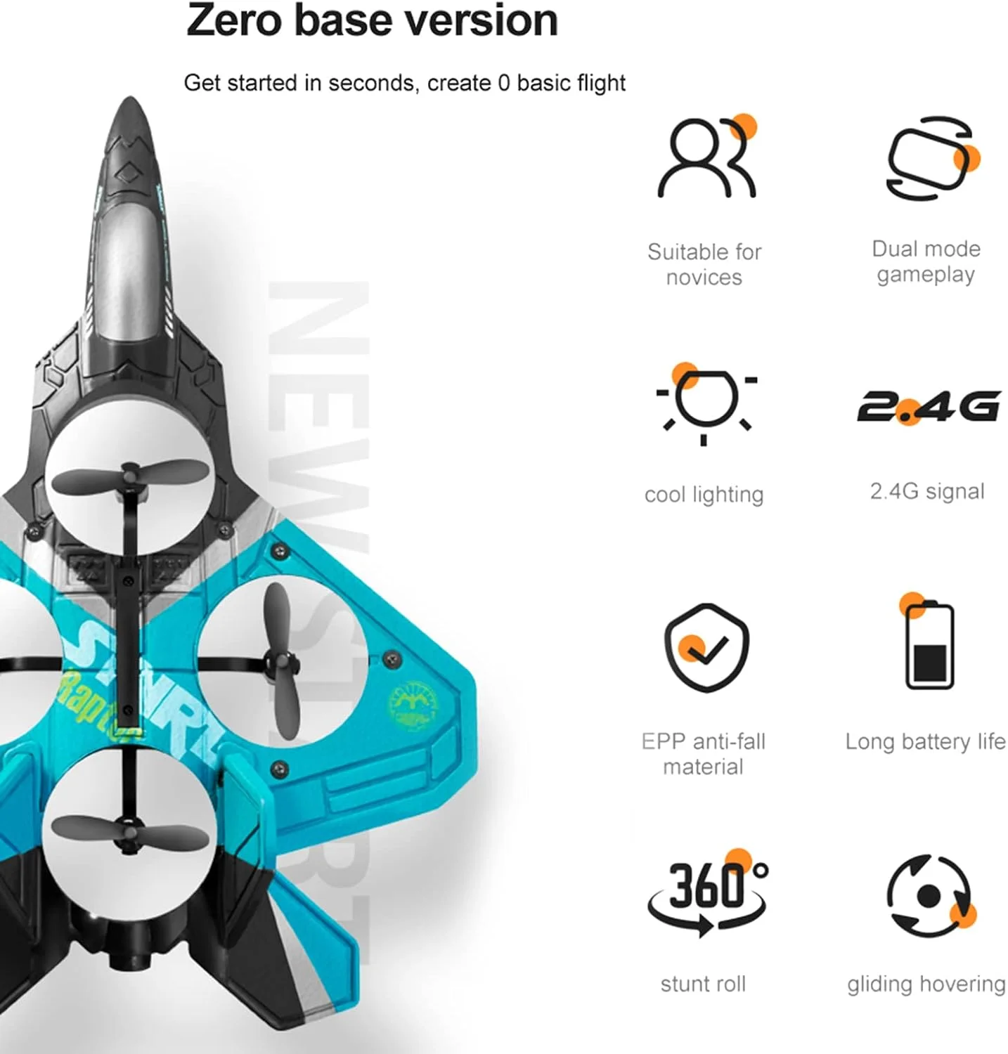 هواپیمای کنترلی اسباب بازی، آماده پرواز 2.4 گیگاهرتز 6 کانال EPP پهپاد برای کودکان، هلیکوپتر کنترلی اسباب بازی 4 موتوره برای بزرگسالان و کودکان با عملکرد حسگر گرانشی، چرخش آکروباتیک و نور جذاب به همراه باتری