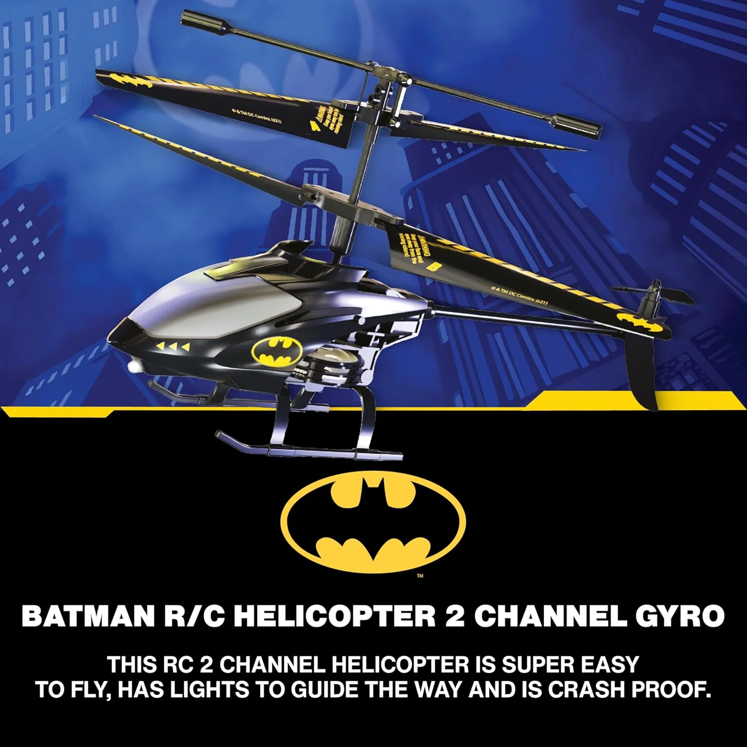 هلیکوپتر کنترلی بتمن Bladez، 2 کاناله با ژیروسکوپ، کمیک های دی سی، آرسی 2 کاناله با کنترل ژیروسکوپی، پرواز آسان با چراغ ها، مقاوم در برابر سقوط، اسباب بازی دارای مجوز برای کودکان