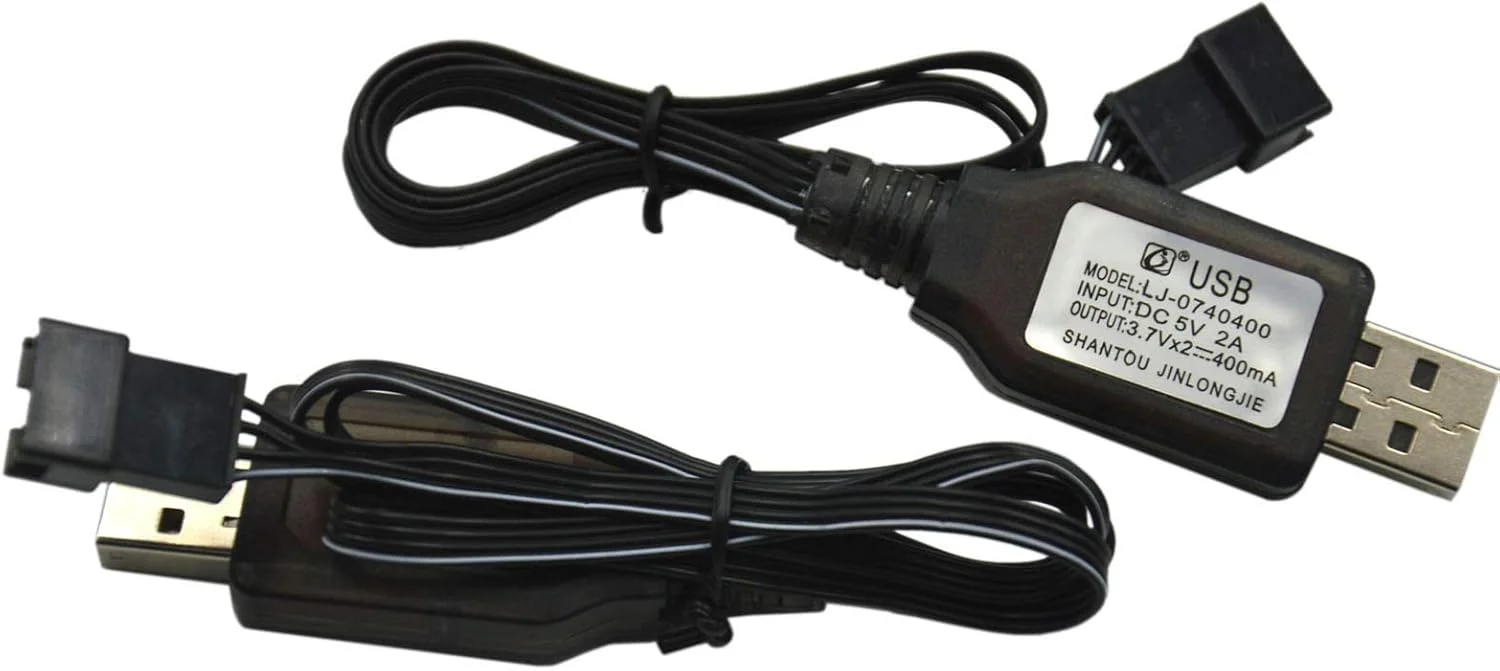 کابل شارژر USB دو عددی 7.4 ولت / 2 عدد 3.7 ولت 400 میلی آمپر با دوشاخه 4 پین SM-4P برای نسخه قدیمی قایق های کنترلی UDI001 UDI008 UDI009 و HJ808