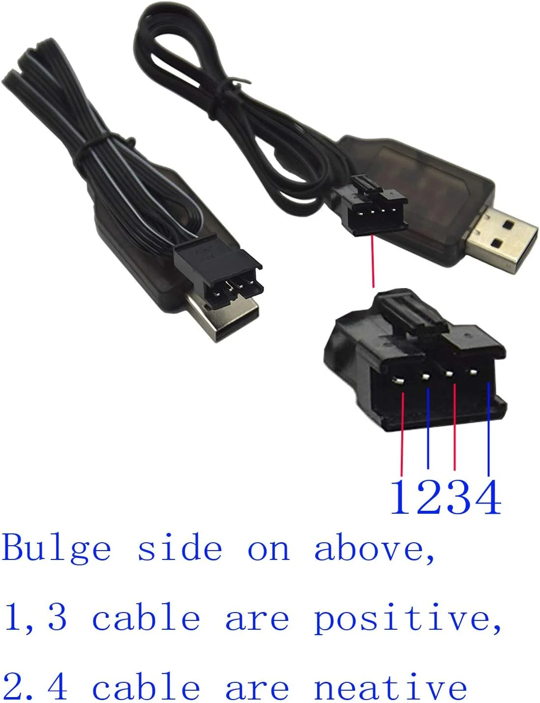 کابل شارژر USB دو عددی 7.4 ولت / 2 عدد 3.7 ولت 400 میلی آمپر با دوشاخه 4 پین SM-4P برای نسخه قدیمی قایق های کنترلی UDI001 UDI008 UDI009 و HJ808