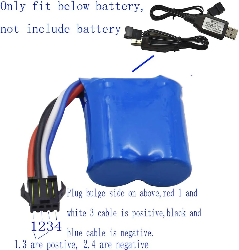 کابل شارژر USB دو عددی 7.4 ولت / 2 عدد 3.7 ولت 400 میلی آمپر با دوشاخه 4 پین SM-4P برای نسخه قدیمی قایق های کنترلی UDI001 UDI008 UDI009 و HJ808