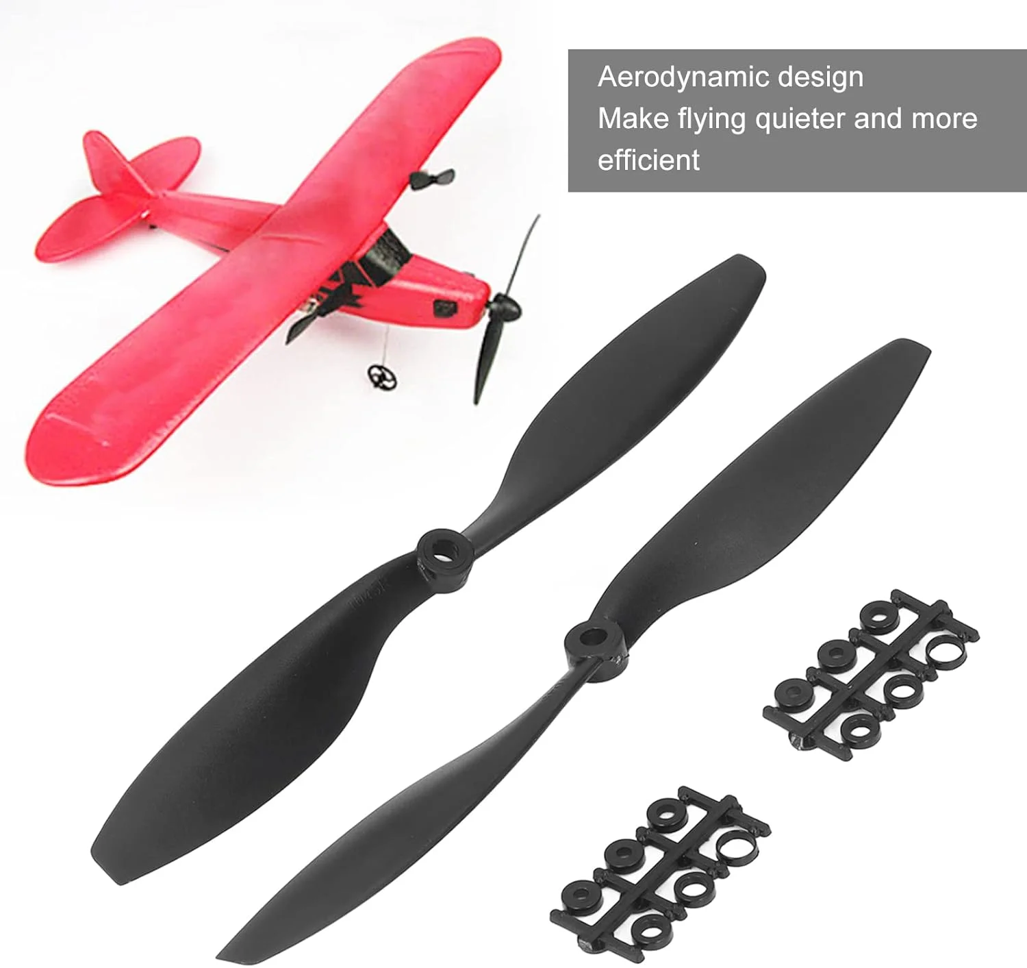 پروانه های هواپیمای مدل RiToEasysports با طراحی آیرودینامیکی انعطاف پذیر، لوازم جانبی بال مدل، نایلون مشکی، بسته 2 عددی