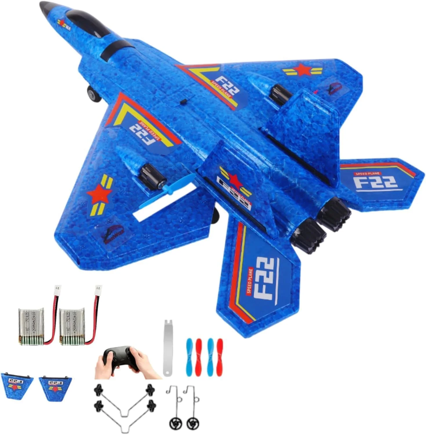 هواپیمای کنترلی 2.4 گیگاهرتز – طراحی مقاوم، پرواز آسان، حرکات آکروباتیک سه بعدی، مناسب برای کودکان و بزرگسالان، فعالیت سرگرم کننده در فضای باز، جت جنگنده فومی با دو باتری قابل شارژ.