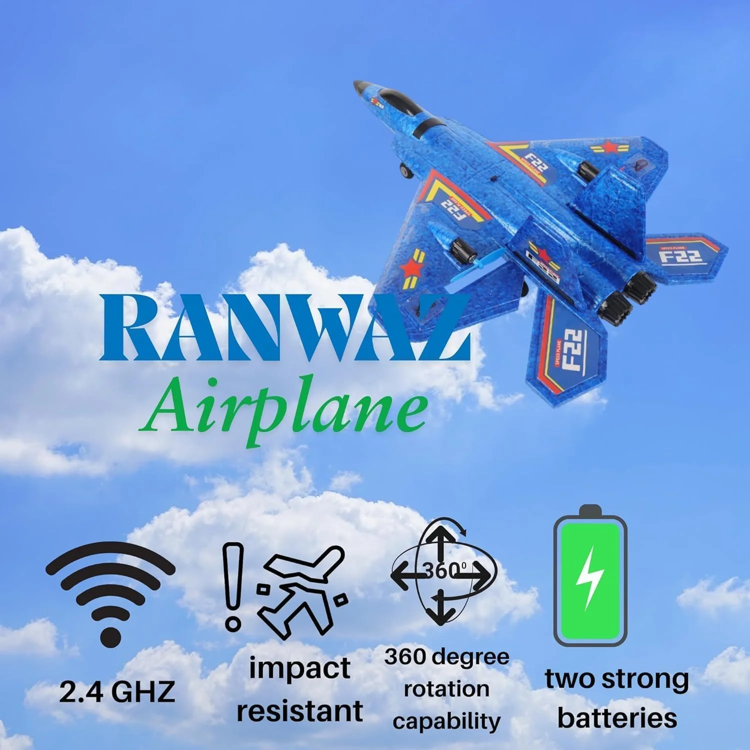هواپیمای کنترلی 2.4 گیگاهرتز – طراحی مقاوم، پرواز آسان، حرکات آکروباتیک سه بعدی، مناسب برای کودکان و بزرگسالان، فعالیت سرگرم کننده در فضای باز، جت جنگنده فومی با دو باتری قابل شارژ.