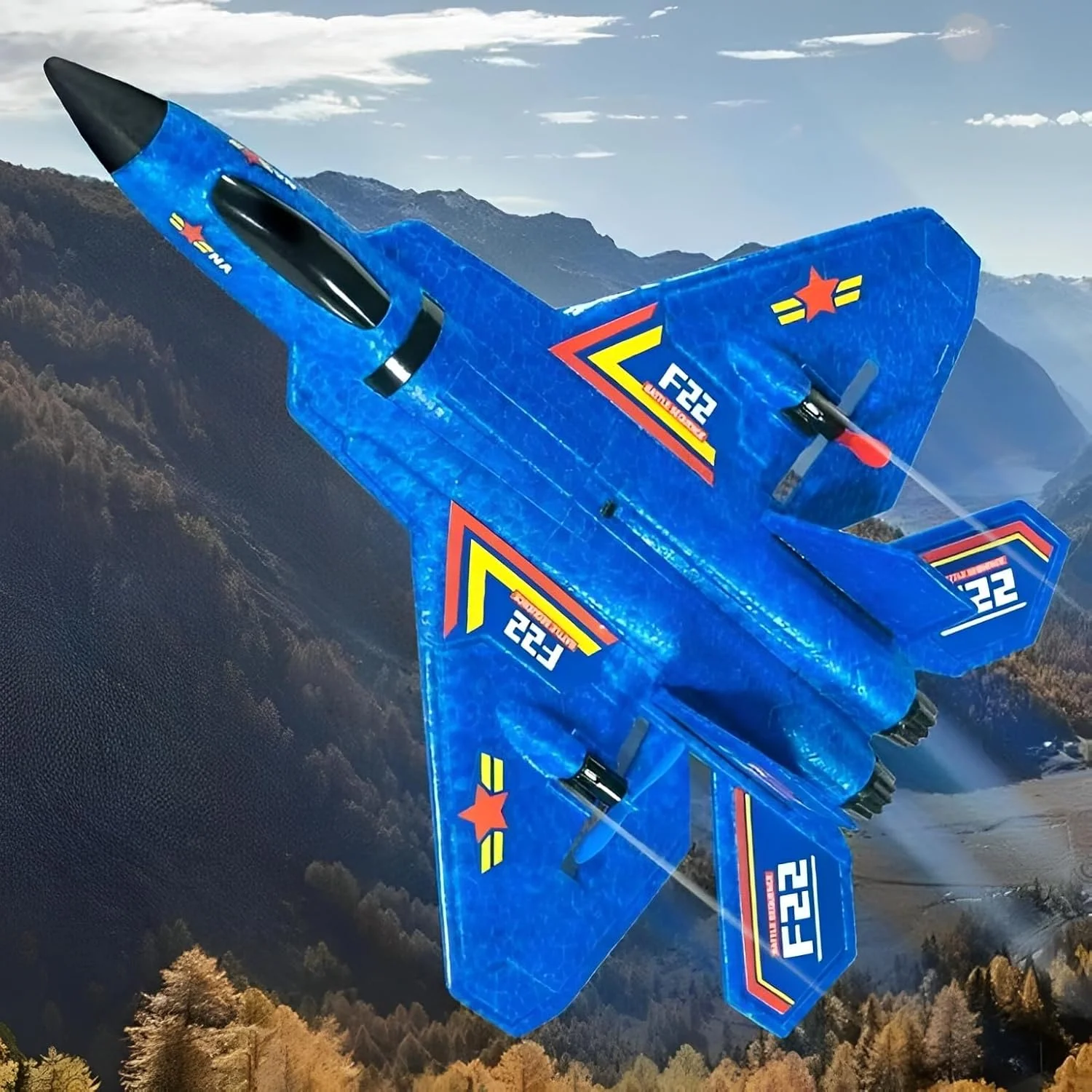 هواپیمای کنترلی از راه دور F-22 Raptor - جت RC 2.4 گیگاهرتز با تثبیت کننده ژیروسکوپ هوشمند، چراغ های LED، 3 باتری قابل شارژ، اسباب بازی هواپیمای جنگنده فوم EPP بادوام برای کودکان و مبتدیان، آبی
